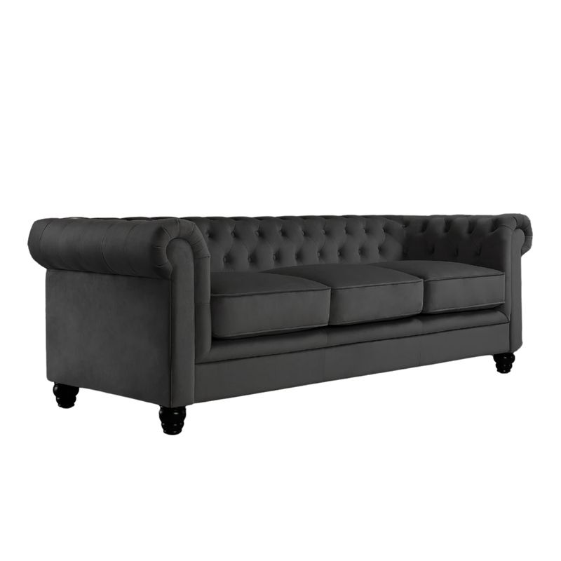 GENERICO - Sofá Chesterfield 3 Cuerpos Eco Cuero Gris