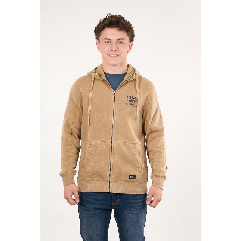 POLEMIC - Poleron Franela procesado Full Zipper Beige wi7300 Polemic