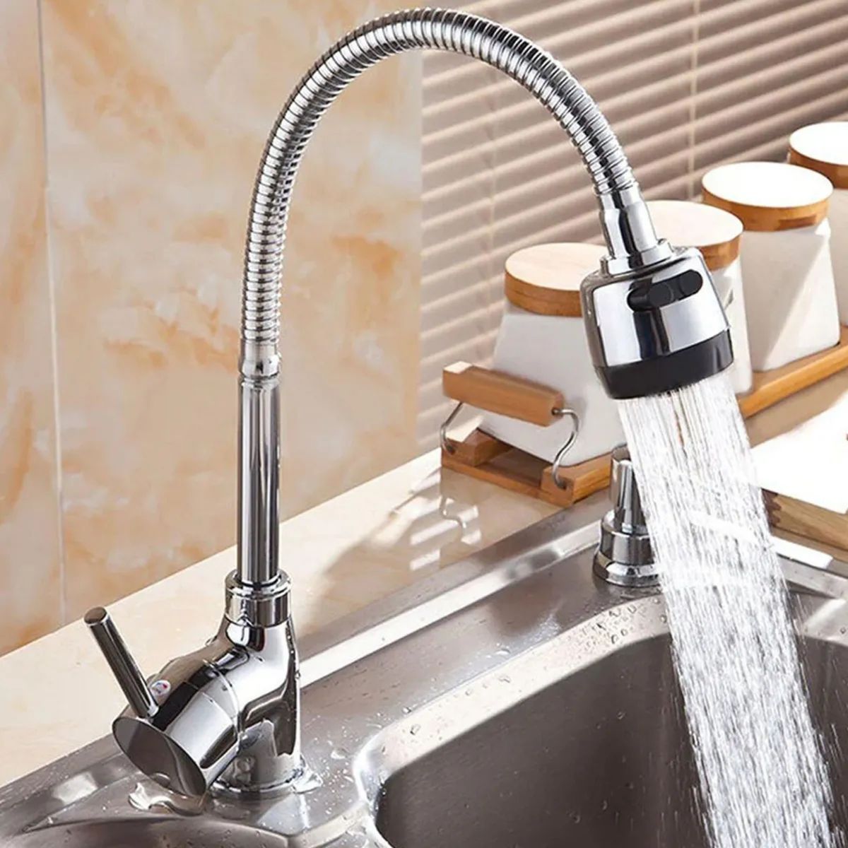 MOVI - Grifo Flexible para Lavaplatos Universal, Gira 360 y Ahorra Agua