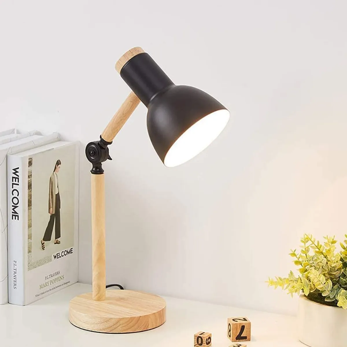 HOME NEAT - Lámpara de escritorio clásica lámpara de mesa ajustable madera negro