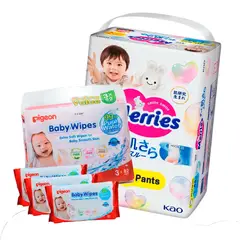 MERRIES - Pañales Pants Super Jumbo L 44x3 Pcs mas Toallita