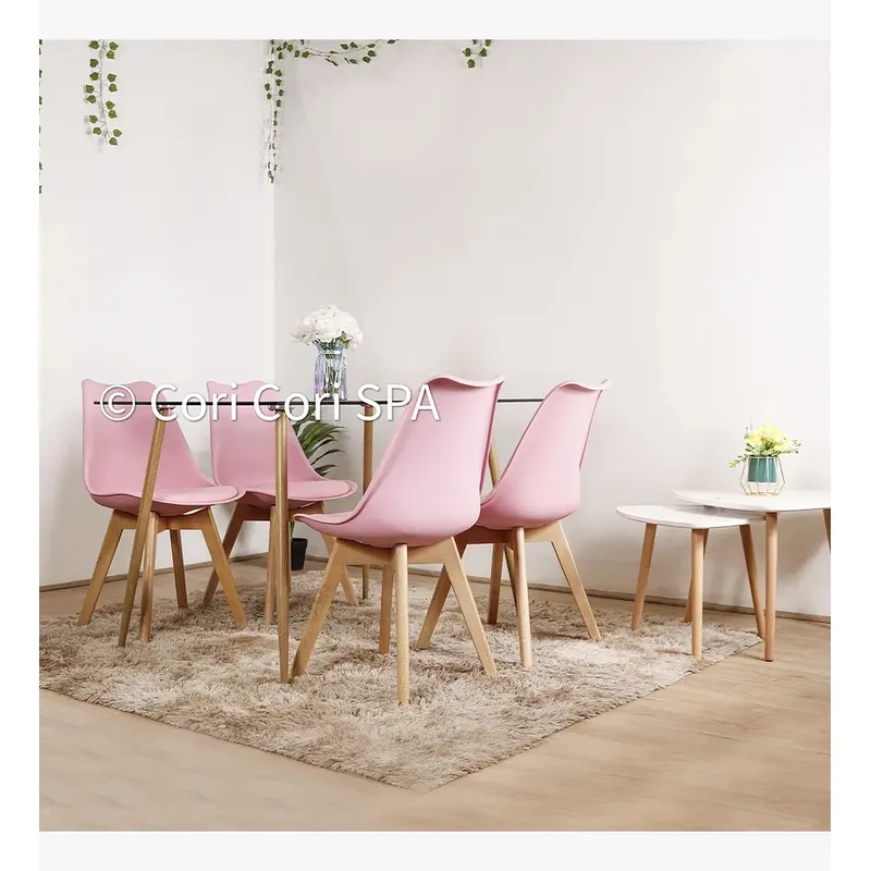 CORI CORI - Juego de Comedor Vidrio 120x80cm + 4 Sillas Tulip Rosa…