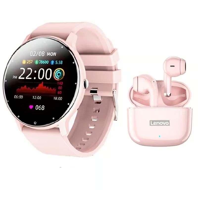 LENOVO - Audífonos Bluetooth lenovo lp40 pro de tws y toumi fit 2 watch-Rosa