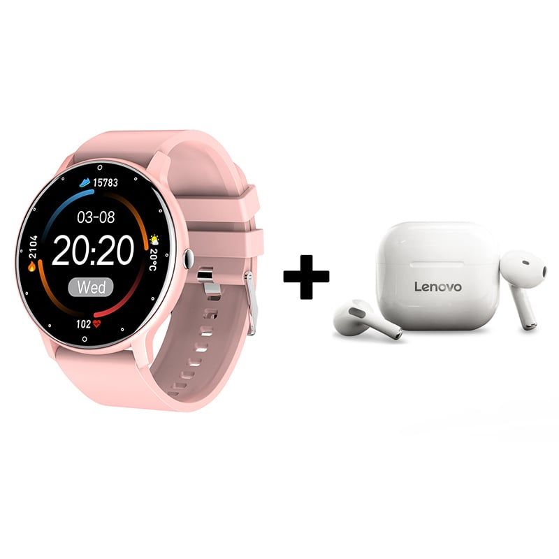 LENOVO - Audífonos Bluetooth Lenovo LP40 y Reloj Inteligente ZL02 - Rosa