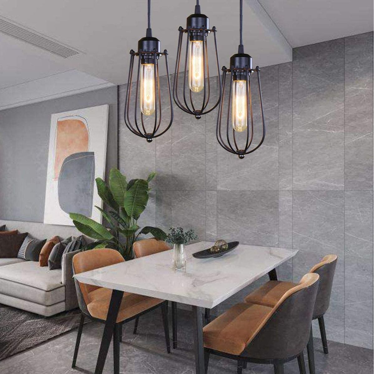 HOME NEAT - Lámpara colgante de Techo Jaula de hierro Industrial 3 Luces E27