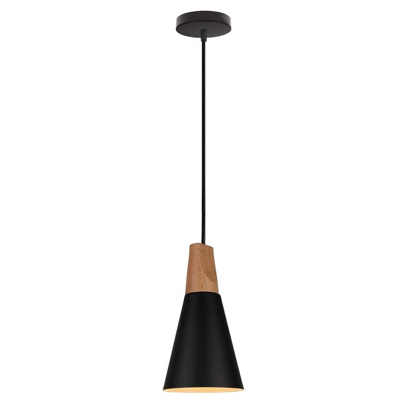 HOME NEAT - E27 lámpara de colgante nórdica aluminio y madera ø14cm negro