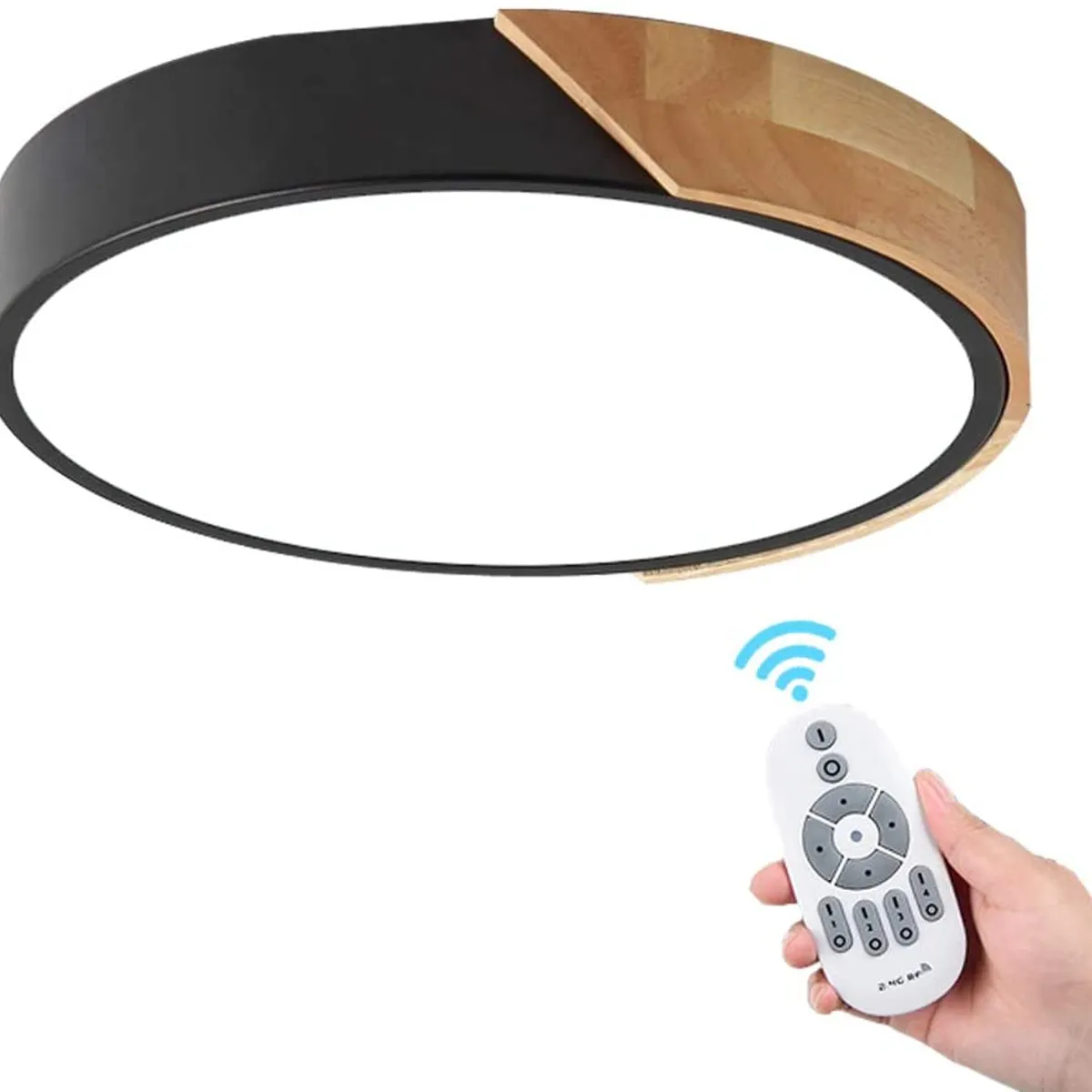 HOME NEAT - Lámpara de techo LED 30cm Borde Negro y madera