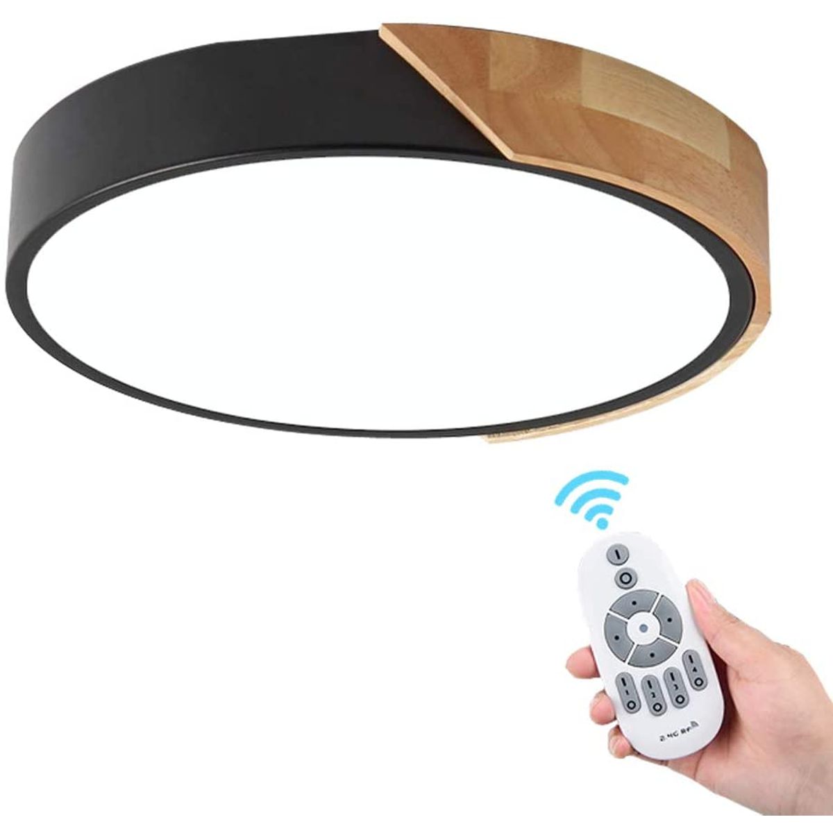 HOME NEAT - Lámpara de techo LED 30cm Borde Negro y madera