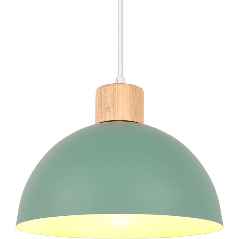 HOME NEAT - Lámpara colgante de metal madera moderna E27 ø25cm - Verde…