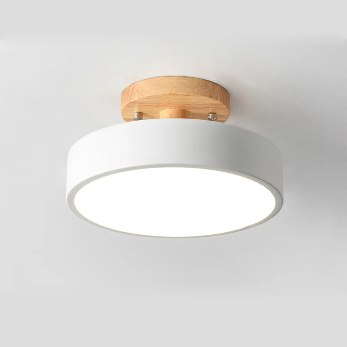 HOME NEAT - Lámpara LED de techo con base de madera 18cm - Blanco