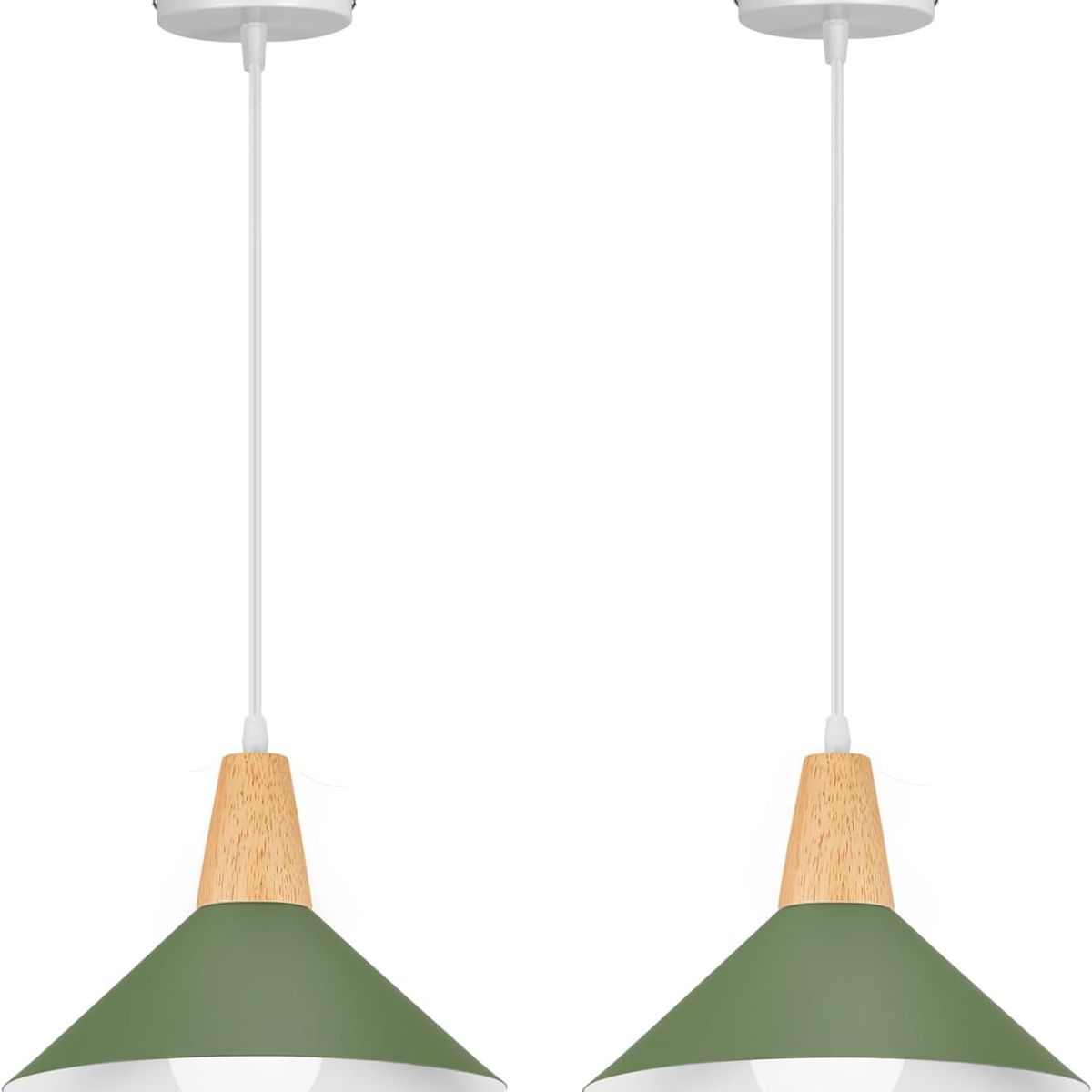 2 Unidades Lámpara colgante de metal madera nórdica E27 ø25cm - Verde, marca HOME NEAT - Foto Principal
