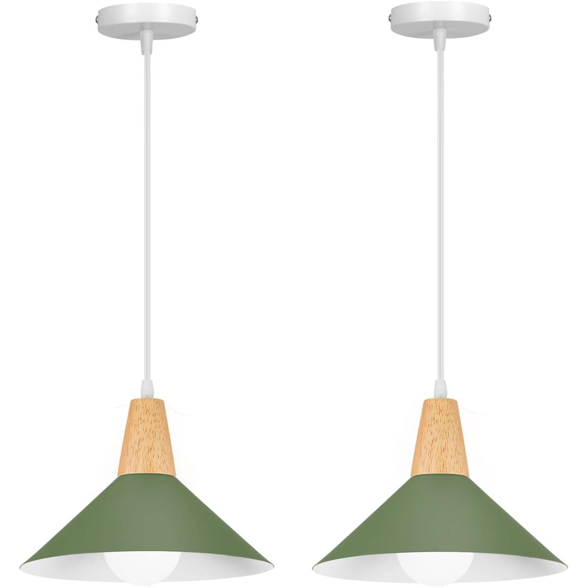 2 Unidades Lámpara colgante de metal madera nórdica E27 ø25cm - Verde, marca HOME NEAT - Foto Principal
