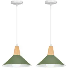 HOME NEAT - 2 Unidades Lámpara colgante de metal madera nórdica E27 ø25cm - Verde