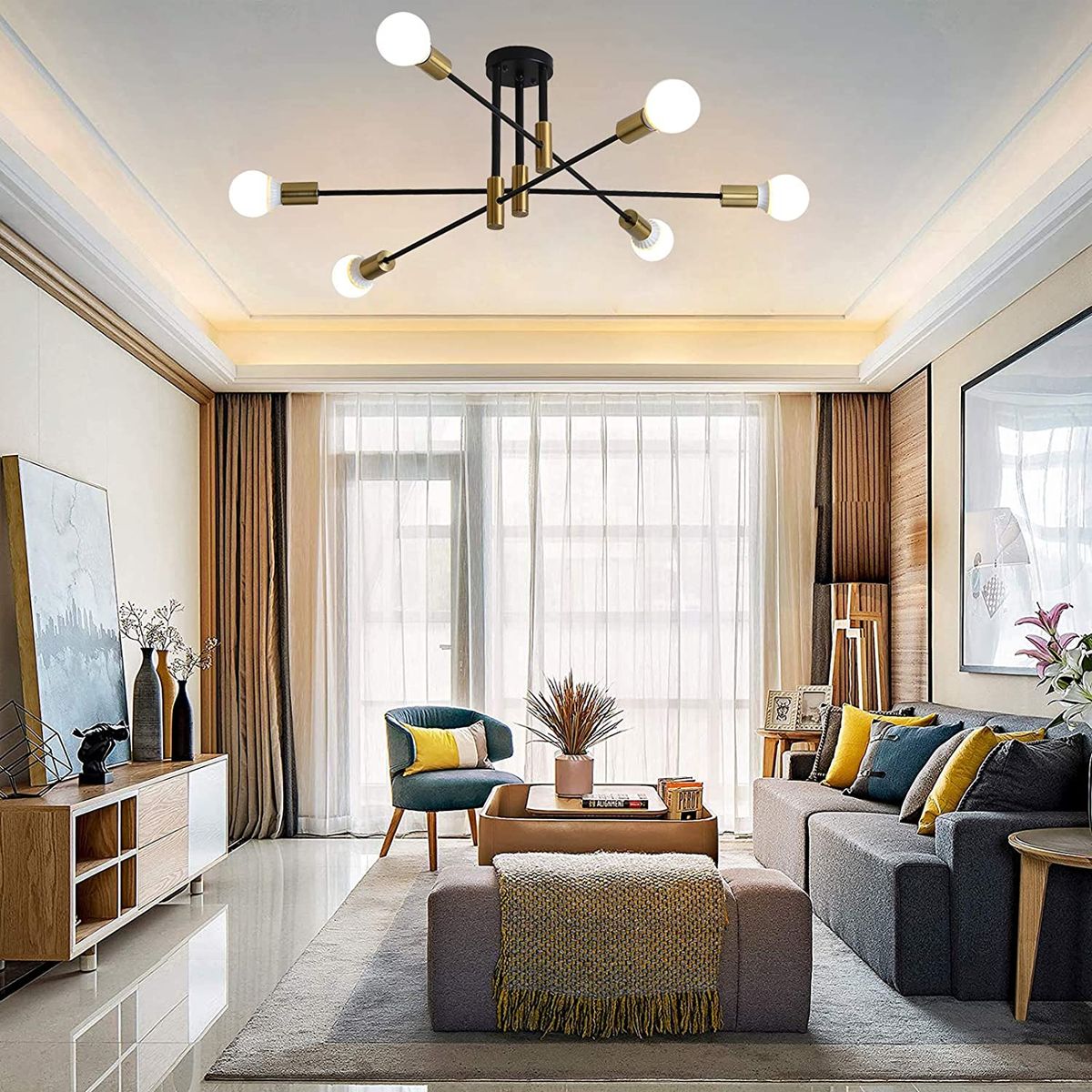 HOME NEAT - Lámpara de techo sputnik 6 Luces plafón E27 Vintage Ø72CM