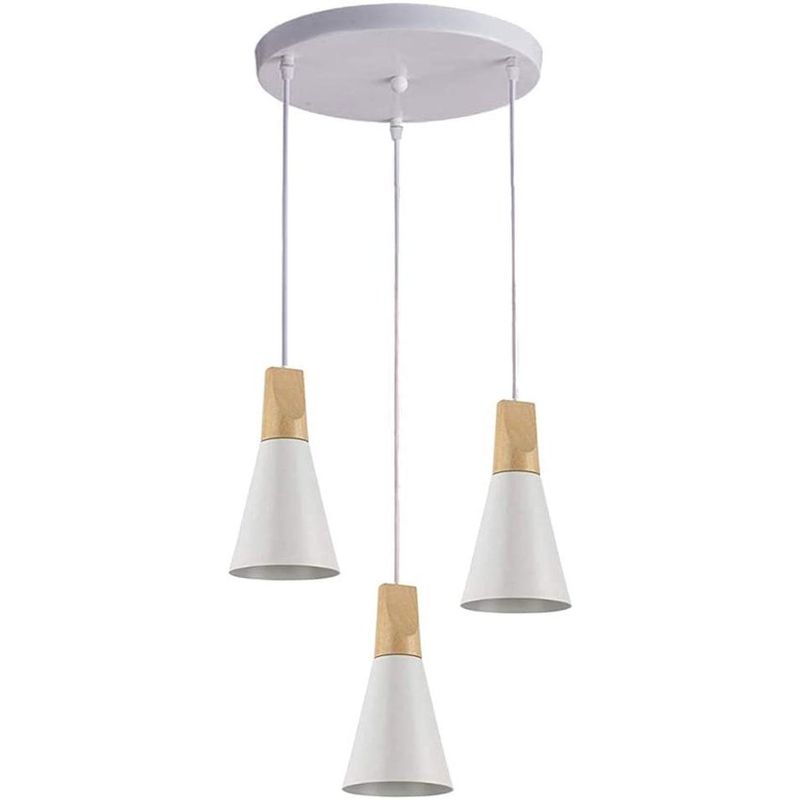 HOME NEAT - Lámpara Colgante de techo Madera Moderna 3 Luces E27 - Blanco