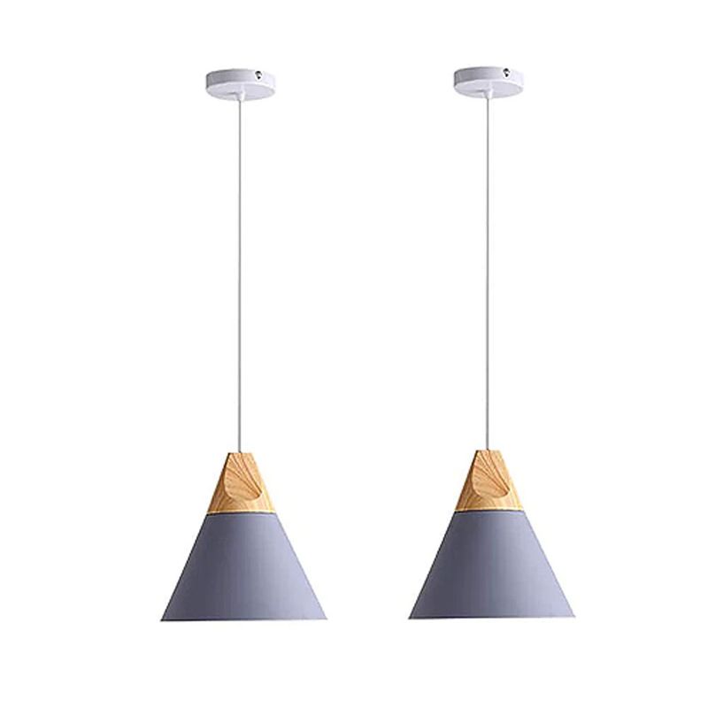 HOME NEAT - 2 Unidades lámpara de colgante de metal madera nórdica e27 ø22cm Gris.