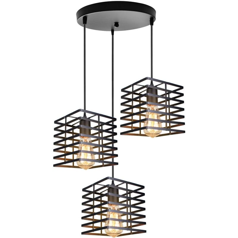 HOME NEAT - Lámpara de techo cubo industrial vintage 3 luces E27 - Negro