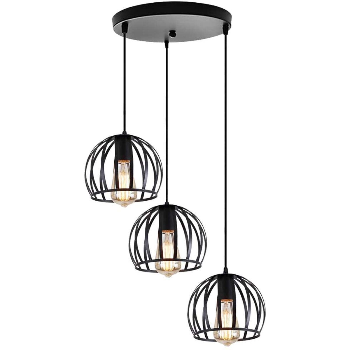 HOME NEAT - Lámpara colgante industrial e27 redondo 3 cabezas luz de techo negro