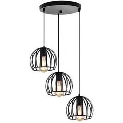 HOME NEAT - Lámpara colgante industrial e27 redondo 3 cabezas luz de techo negro
