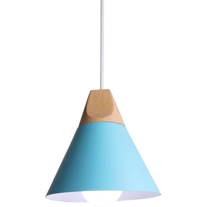 HOME NEAT - Lámpara de colgante de metal madera moderna nórdica e27 ø22cm azul..