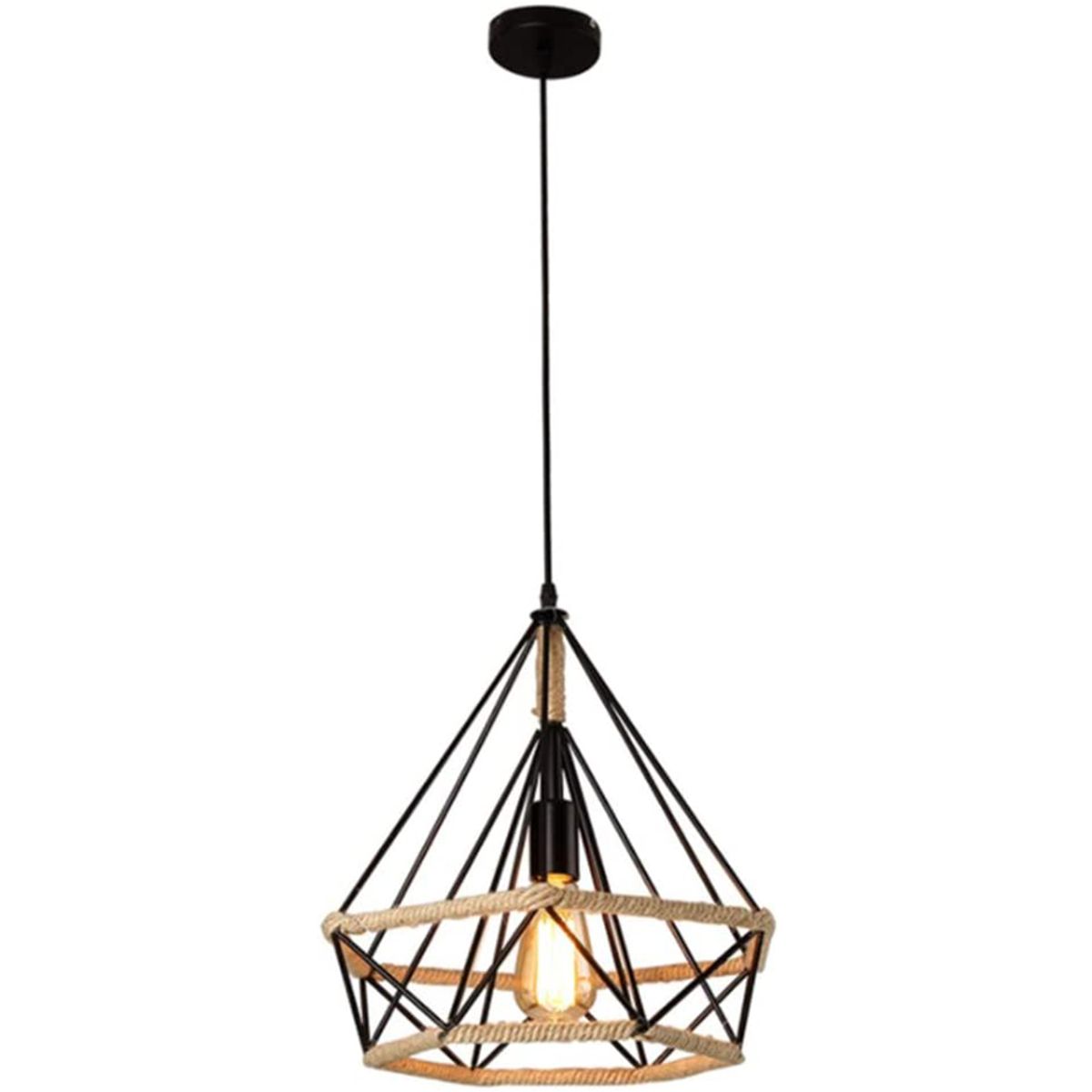 HOME NEAT - 1 piezas lámpara colgante vintage cuerda cáñamo e27 negro