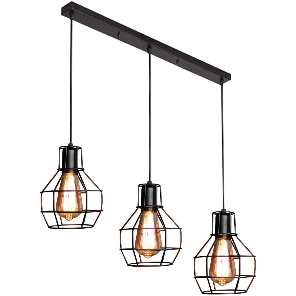 HOME NEAT - Lámpara de techo industrial vintage 3 luces E27 Negro