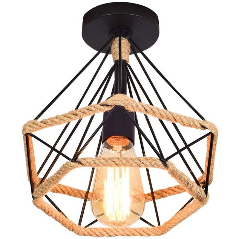 HOME NEAT - Lámpara de techo diamante luz colgante con cuerda de cáñamo ø25cm