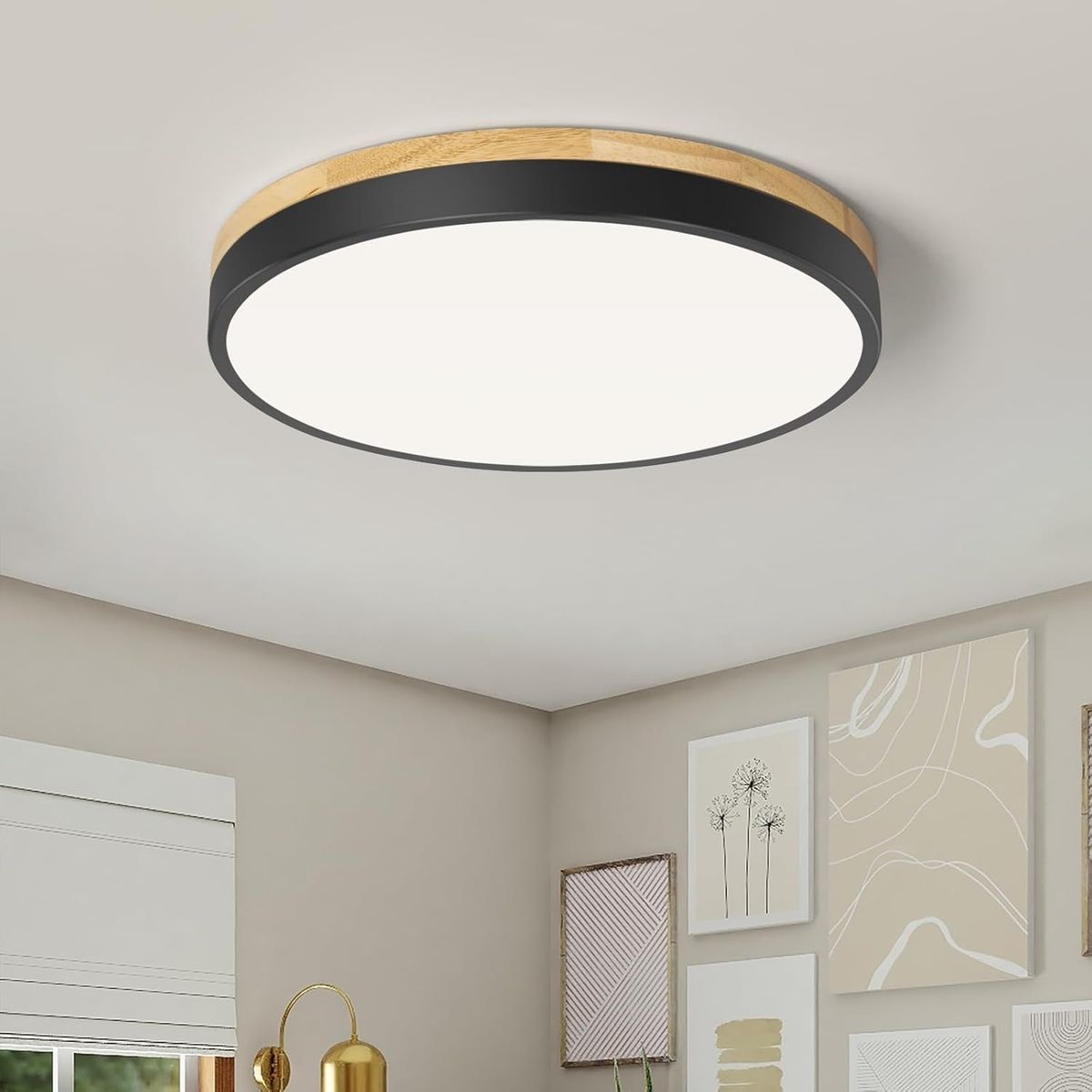 HOME NEAT - Lámpara de techo empotrado led madera redonda 3 Color 24w negro