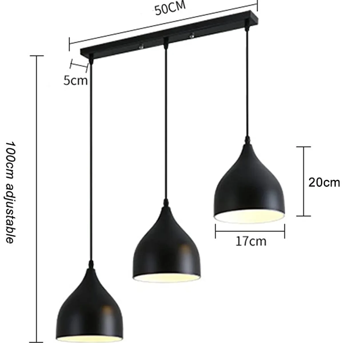 HOME NEAT - Lámpara colgante nórdica moderna luz de techo 3 cabezas negro ø17cm
