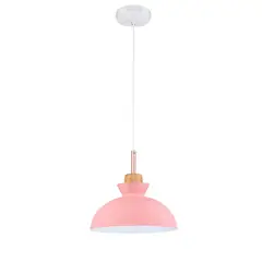 HOME NEAT - Lámpara de techo colgante moderno madera metal e27 redondo Rosado..