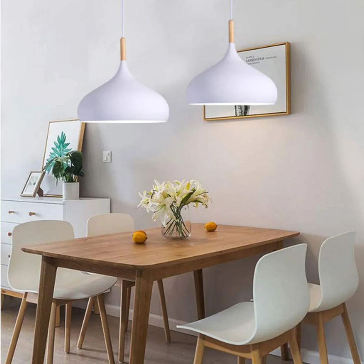 HOME NEAT - Lámpara colgante de techo madera E27 24cm - Blanco