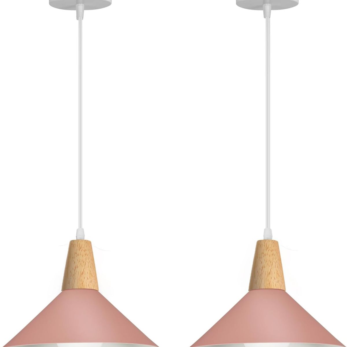 2 Unidades Lámpara colgante de metal Madera Nórdica E27 ø25cm - Rosa, marca HOME NEAT - Foto Principal