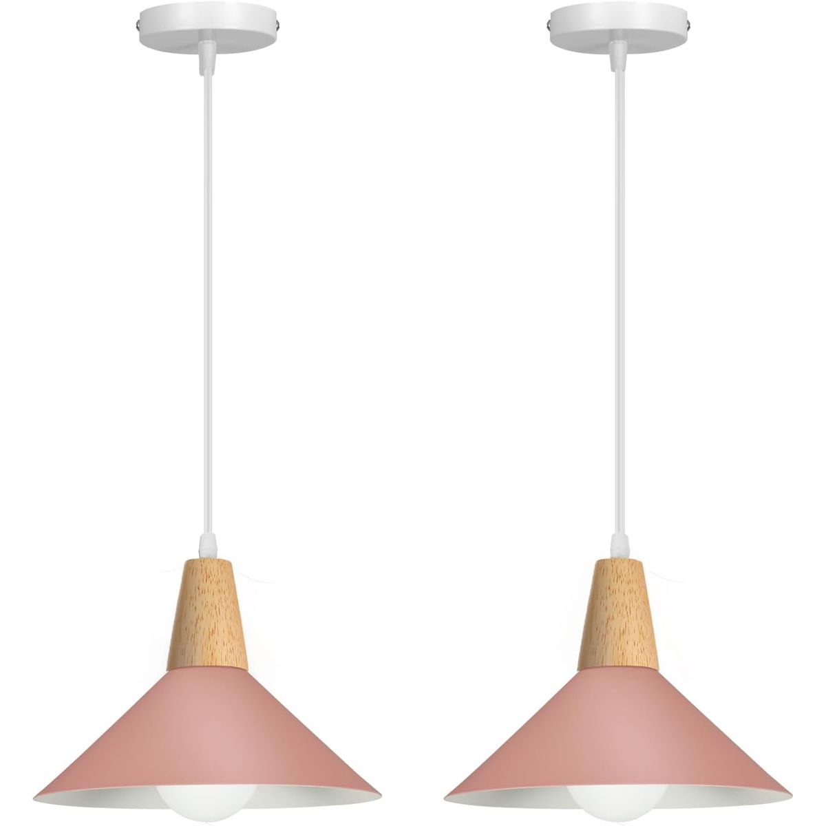 2 Unidades Lámpara colgante de metal Madera Nórdica E27 ø25cm - Rosa, marca HOME NEAT - Foto Principal