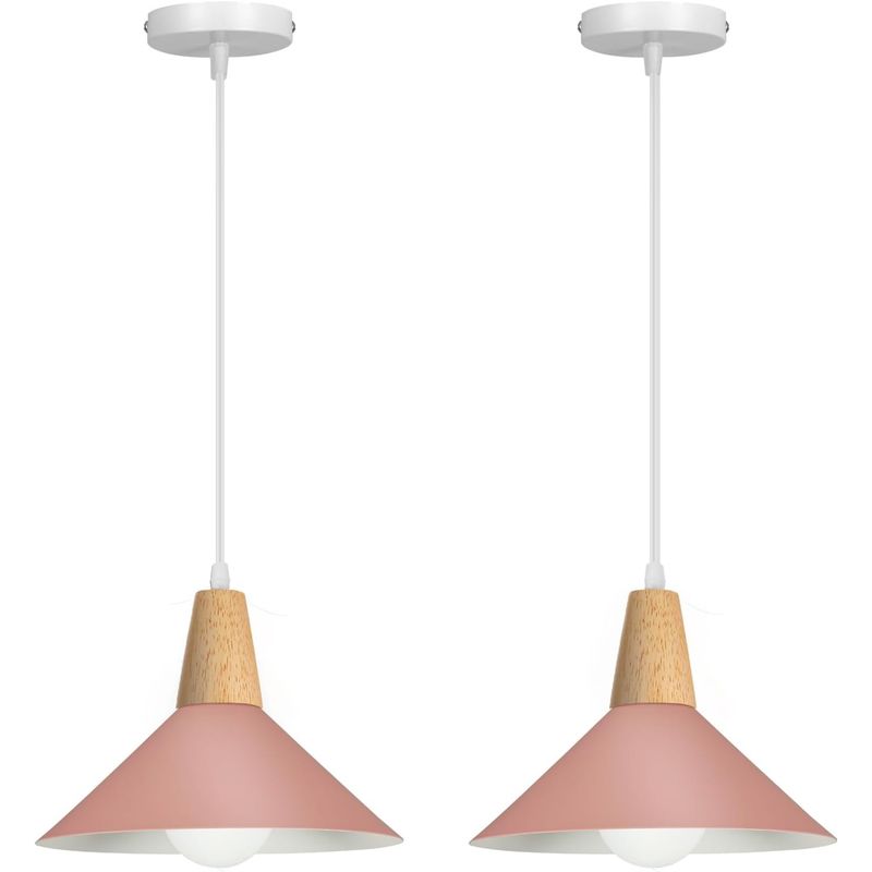 HOME NEAT - 2 Unidades Lámpara colgante de metal Madera Nórdica E27 ø25cm - Rosa