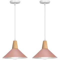 HOME NEAT - 2 Unidades Lámpara colgante de metal Madera Nórdica E27 ø25cm - Rosa