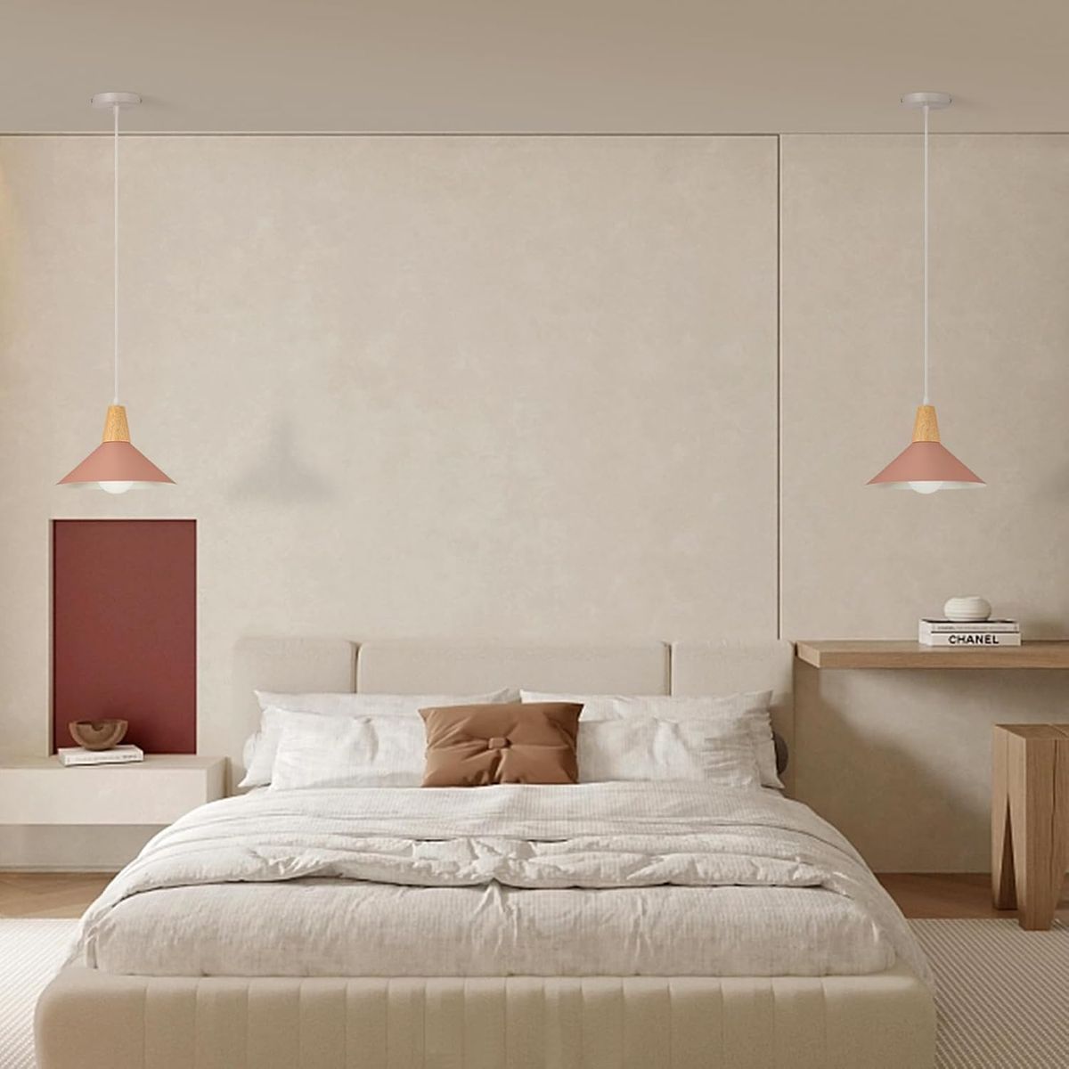 2 Unidades Lámpara colgante de metal Madera Nórdica E27 ø25cm - Rosa, marca HOME NEAT - Foto 2