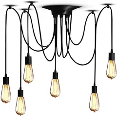 HOME NEAT - Lámpara clásica techo antigua con luz de araña ajustable 150cm negro