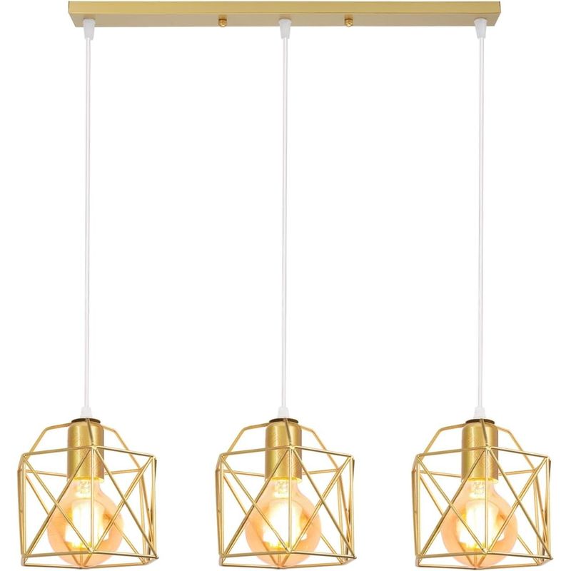 HOME NEAT - Lámpara de techo Vintage 3 luces E27 de jaula de metal - Dorado