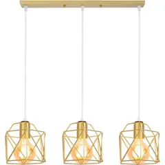HOME NEAT - Lámpara de techo Vintage 3 luces E27 de jaula de metal - Dorado