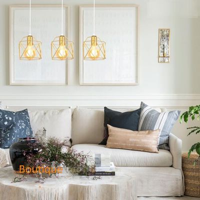 Imagen 2 del producto Lámpara de techo Vintage 3 luces E27 de jaula de metal - Dorado