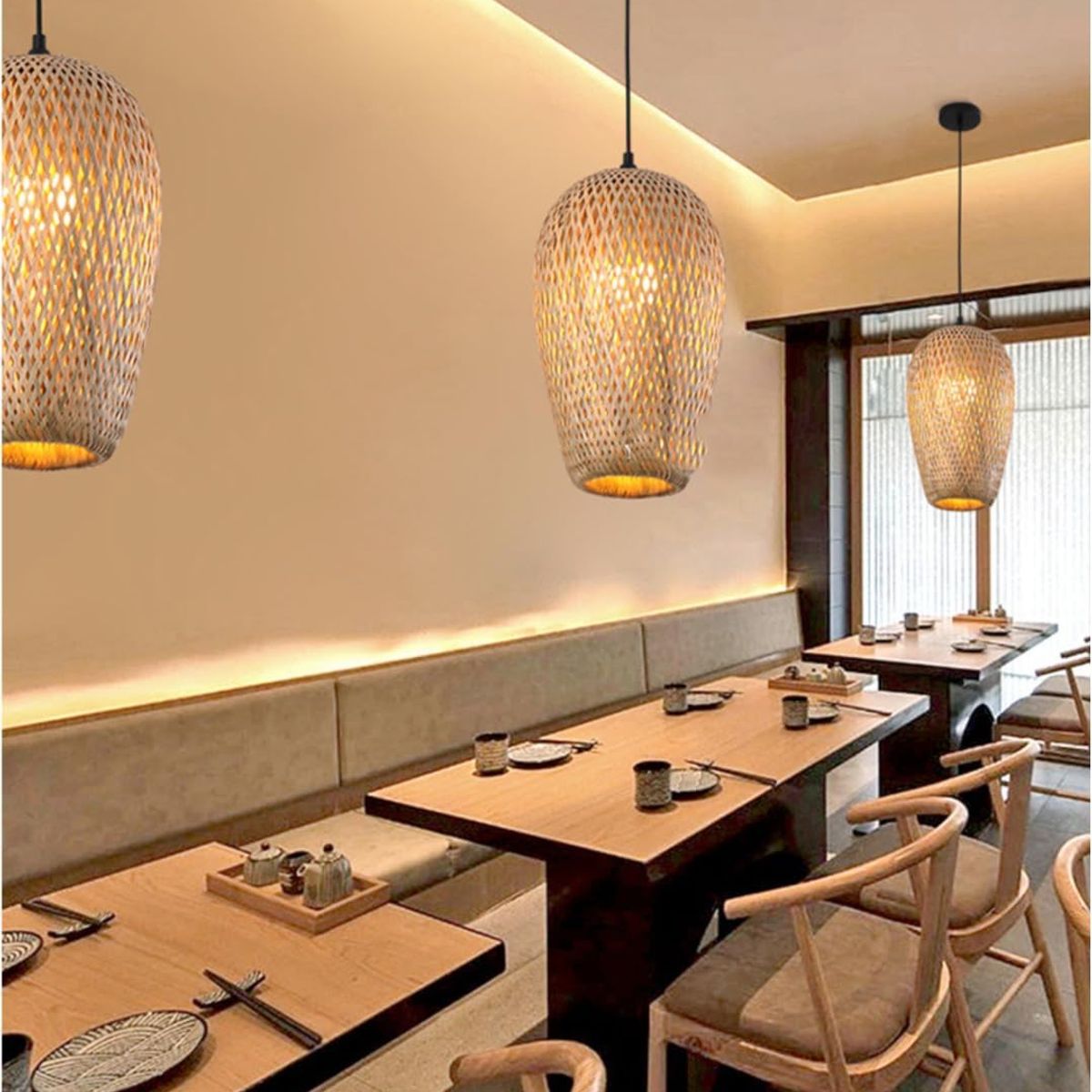 HOME NEAT - Lámpara Colgante de Techo de Bambú Vintage E27 Ø23cmx 36cm