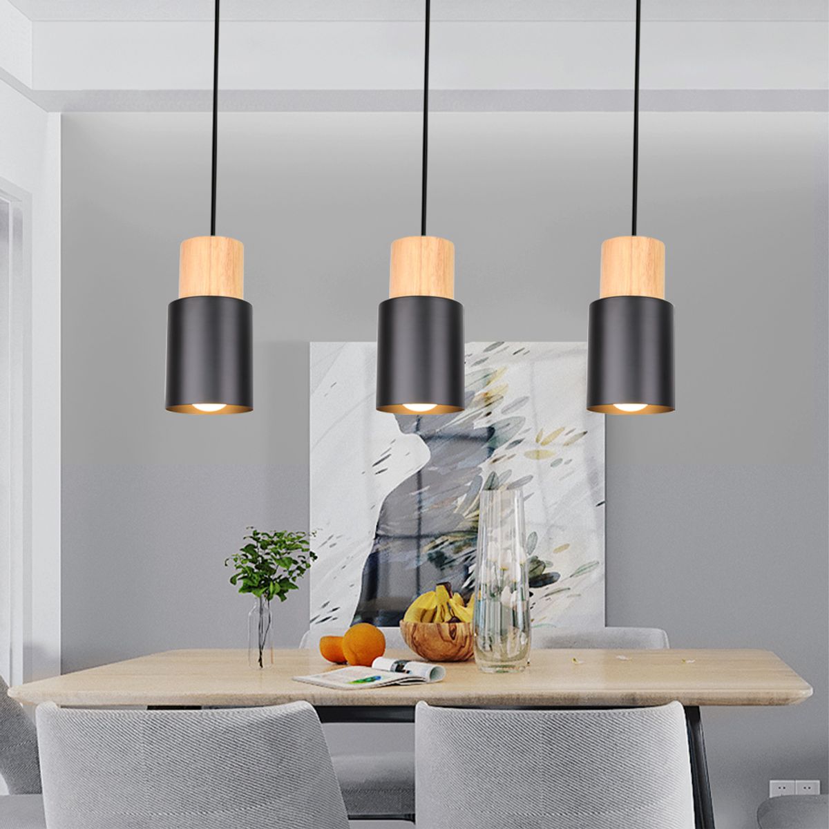HOME NEAT - Lámpara de colgante madera nórdica lámpara de techo e27 aluminio