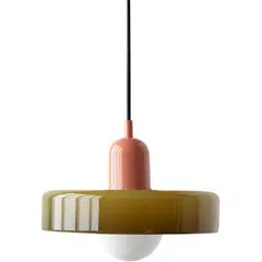 HOME NEAT - Lámpara Colgante de Techo de Vidrio Redonda 25cm E27 - Rosa