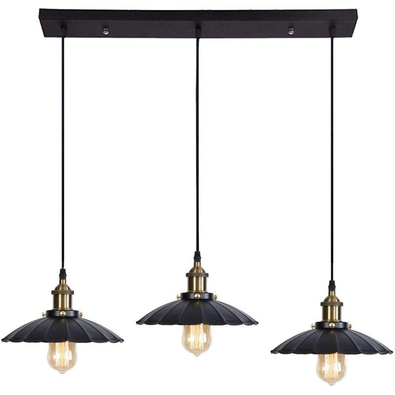 HOME NEAT - Lámpara colgante industrial 3 luces e27 luz techo vintage ?25cm negro
