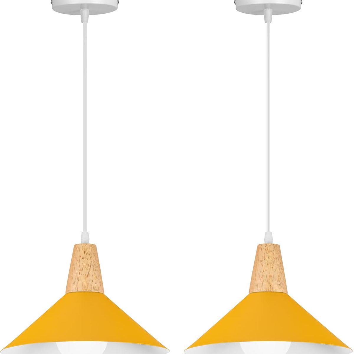 2 Unidades Lámpara colgante de metal madera E27 ø25cm - Amarillo, marca HOME NEAT - Foto Principal