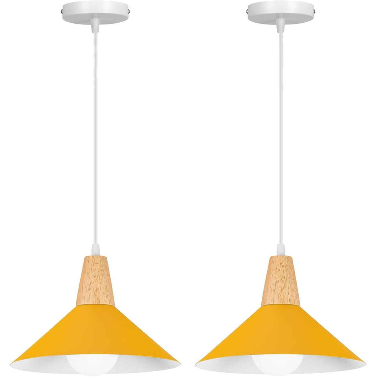 2 Unidades Lámpara colgante de metal madera E27 ø25cm - Amarillo, marca HOME NEAT - Foto Principal