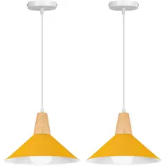 HOME NEAT - 2 Unidades Lámpara colgante de metal madera E27 ø25cm - Amarillo