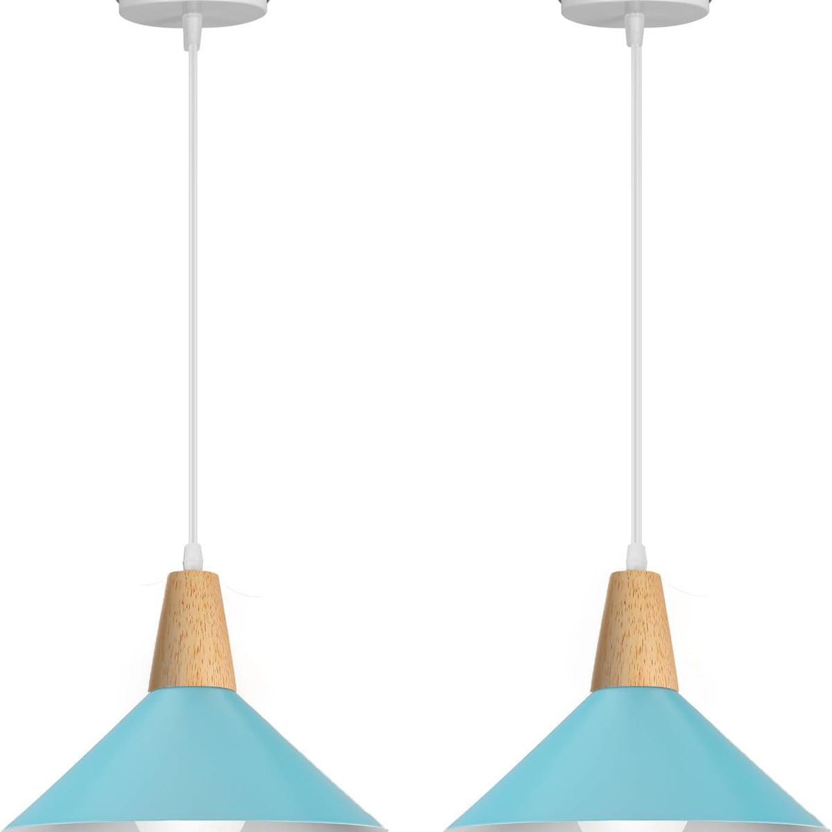 2 Unidades Lámpara colgante de metal Madera Nórdica E27 ø25cm - Azul, marca HOME NEAT - Foto Principal