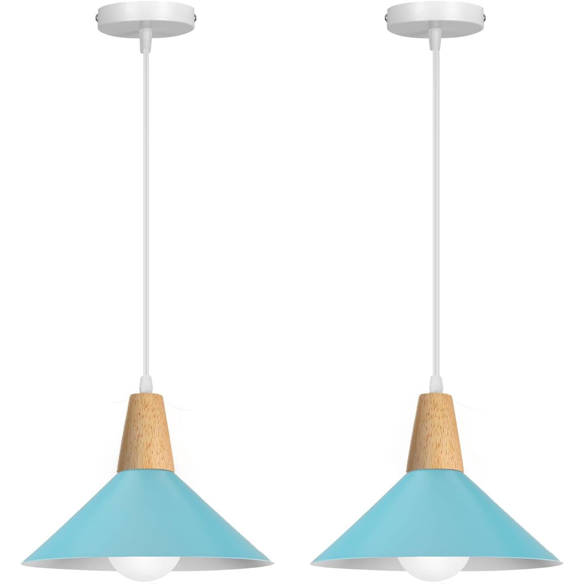 2 Unidades Lámpara colgante de metal Madera Nórdica E27 ø25cm - Azul, marca HOME NEAT - Foto Principal