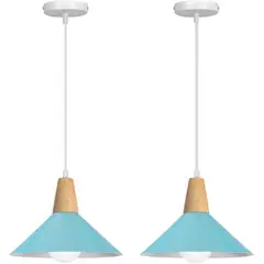 HOME NEAT - 2 Unidades Lámpara colgante de metal Madera Nórdica E27 ø25cm - Azul